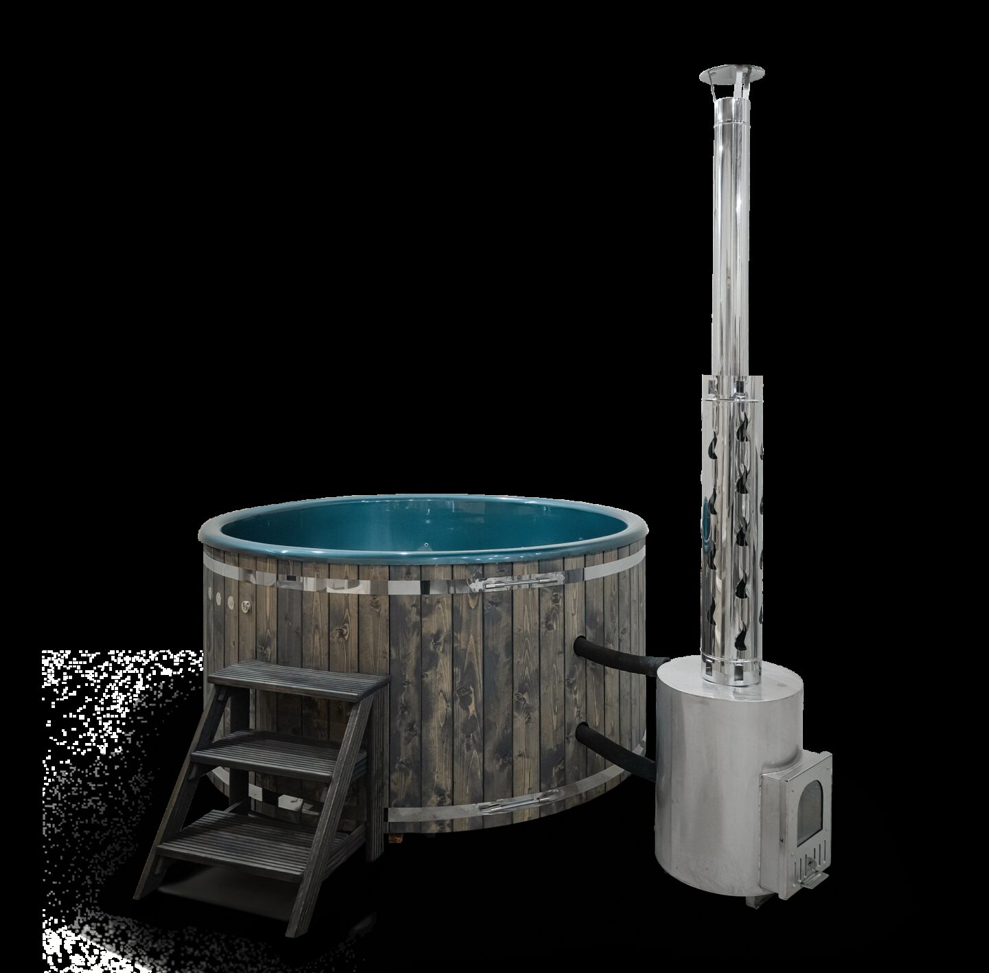 Hot Tub DIANA aus Holz mit Treppe und externem Ofen